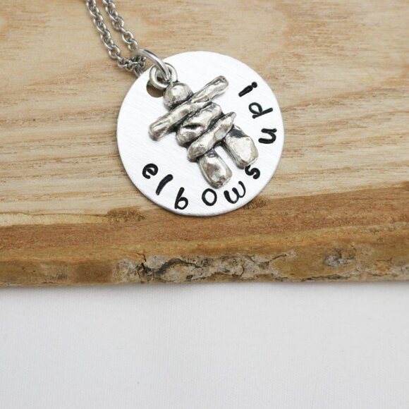 Elbows Up! Inuksuk Hand Stamped Necklace - Handmade & Hypoallergenic - Picture 11 of 12